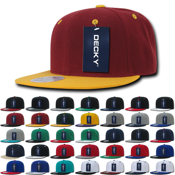 Lot of 6 Decky Snapback Hats Flat Bill Caps 2-Tone Color Bulk Cheap