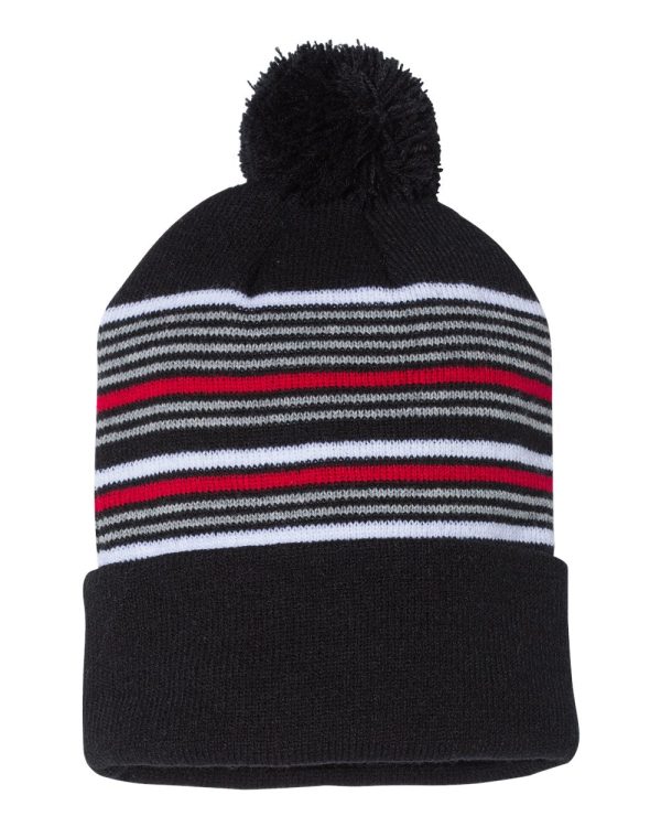 Sportsman SP60 - 12  Striped Pom-Pom Knit Beanie - SP60 Sale - Image 3